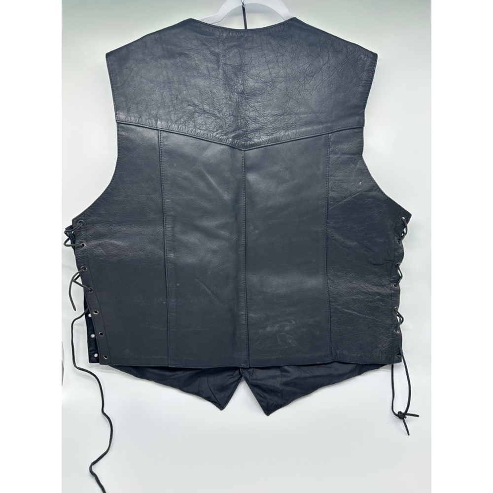 SHAF Black Leather Vest Size 54 Lace Up Sides Motorcycle Biker - Picture 4 of 6